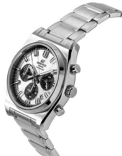 Casio Edifice Chronograph Quartz Men's Watch With Silver Strap/White Dial ED418