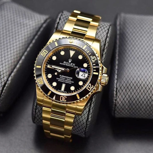 RLX Submariner Quartz Gold Black Dial Metal Men's Watch for Rlx-Sub-GB