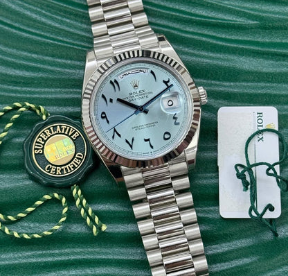 Rolex Day-Date 40 Platinum Ice Blue Arabic Dial-RLX-ARB