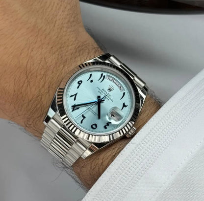 Rolex Day-Date 40 Platinum Ice Blue Arabic Dial-RLX-ARB