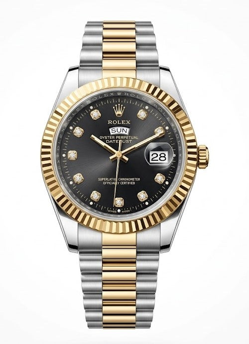 Rolex Day-Date Multi-Toned Black Dial Watch with Diamond-style hour markers-RLX-2549