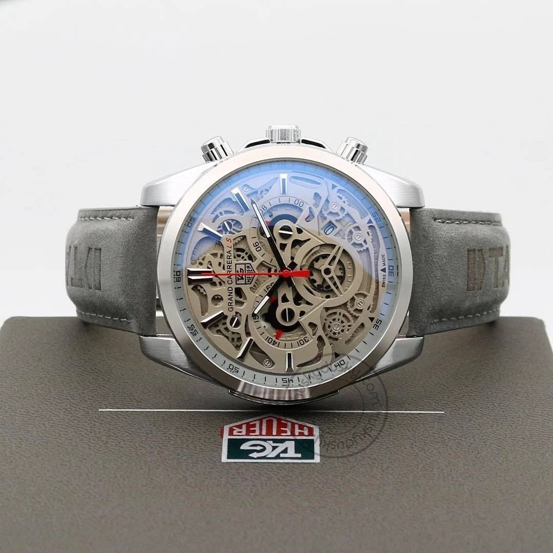TG CR7 Diagno Grey Chronograph Multi Dial Leather Mens TAG-CAR2110-SILVER Watch for Man - Gift