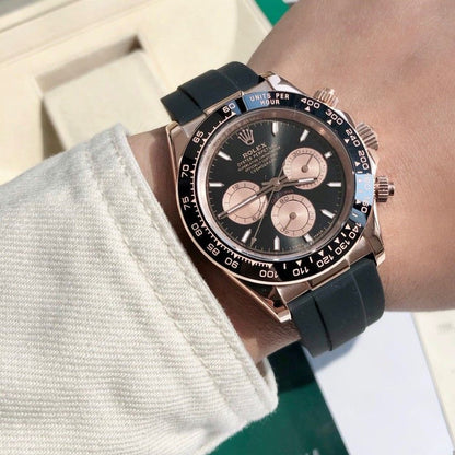 Rolex Cosmograph RoseGold Color Dial Ring Bezel Daytona Chronograph Quartz Chronometer Men's Watch - RLX-1163