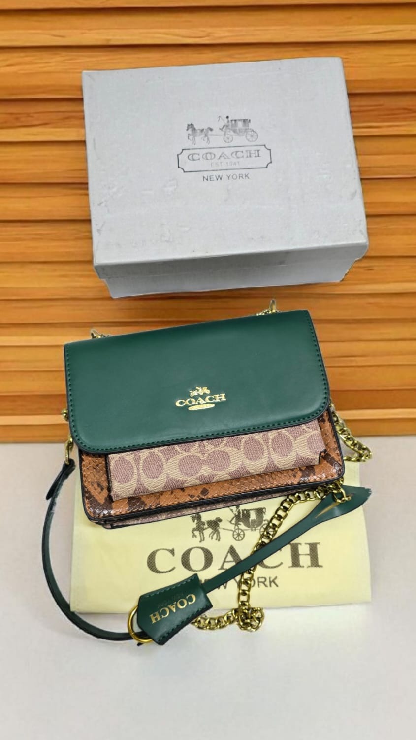 Coach Green-Brown New Leather Bag Stylist Daily Use Hand-Bag CO-4453-WBG
