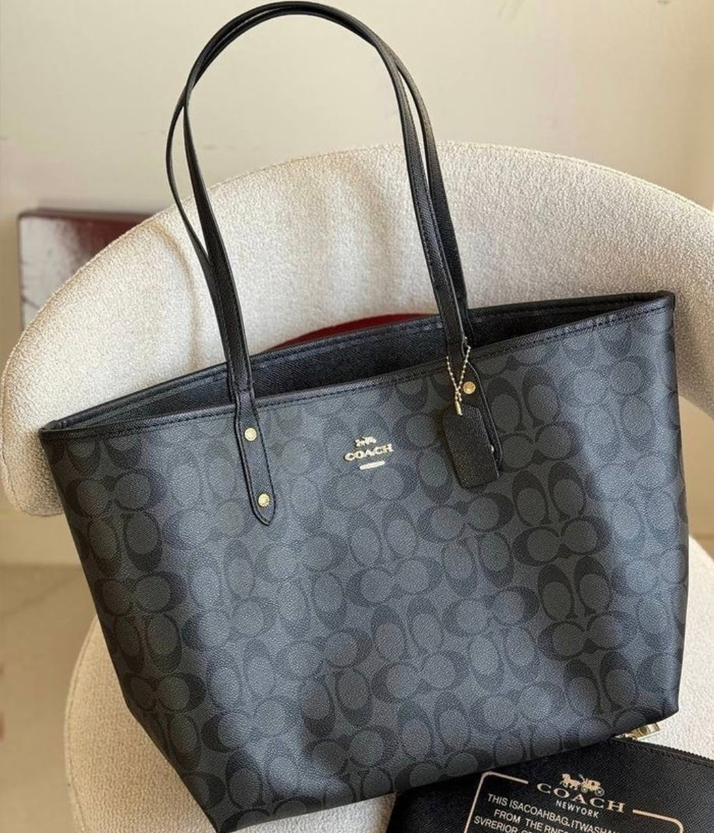 Coach Large Black Leather Coach tote Office Bag CO-4472-WBG
