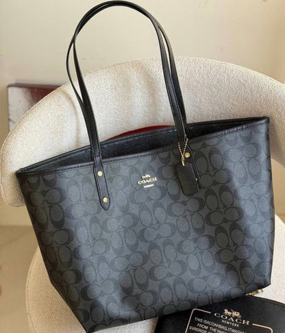 Coach Large Black Leather Coach tote Office Bag CO-4472-WBG
