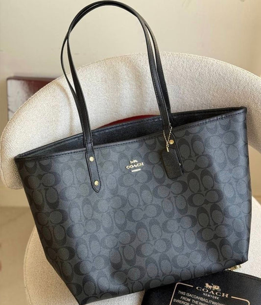 Coach Large Black Leather Coach tote Office Bag CO-4472-WBG