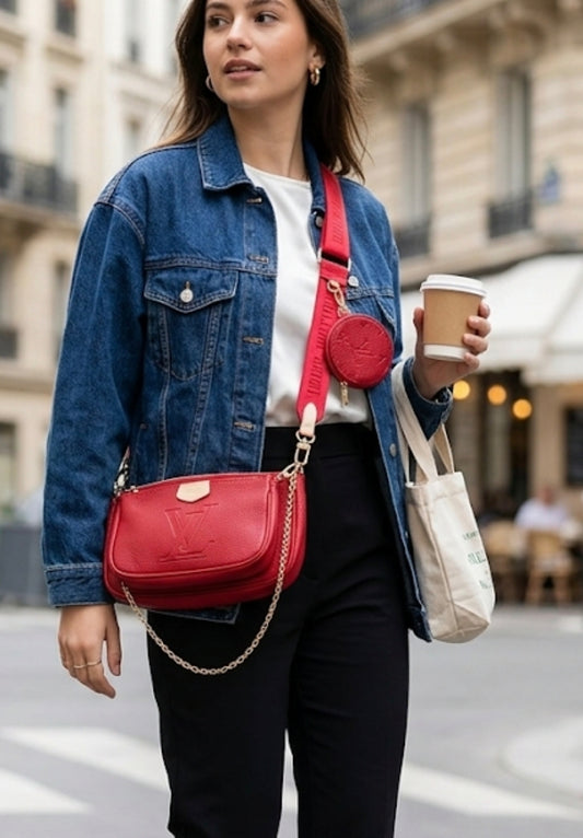 LOUIS VUITTON RED Monogram Giant By The Pool Multi Pochette Crossbody Bag LV-4453-WBG