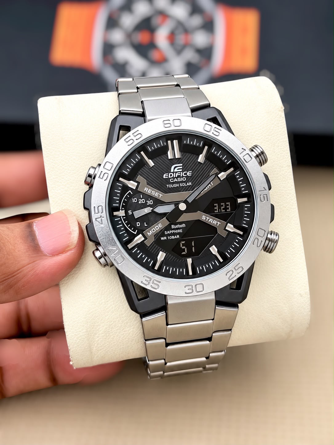 Casio Edifice ECB-2000 Quartz Men's Watch With Silver Strap /Black Dial ED422