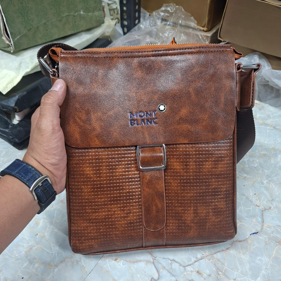 Mont Blanc Men's Crossbody Messenger Bag – Vintage Brown Leather Bag MB-4455-WBG