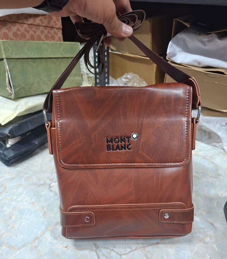 Mont Blanc Men's Crossbody Messenger Bag – Vintage Brown Leather Bag MB-4456-WBG