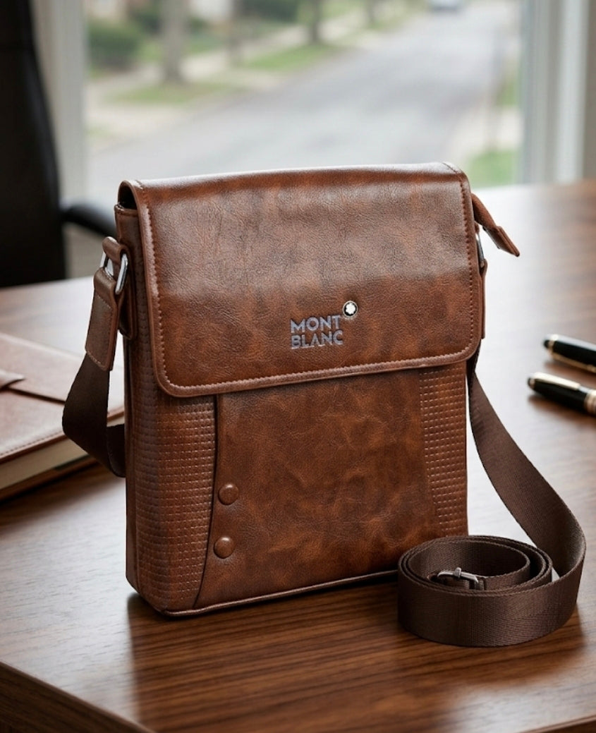 Mont Blanc Men's Crossbody Messenger Bag – Vintage Brown Leather Bag MB-4457-WBG
