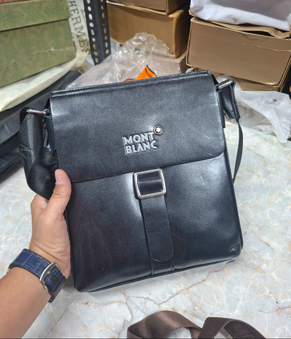 Mont Blanc Men's Crossbody Messenger Bag – Vintage Black Leather Bag MB-4458-WBG