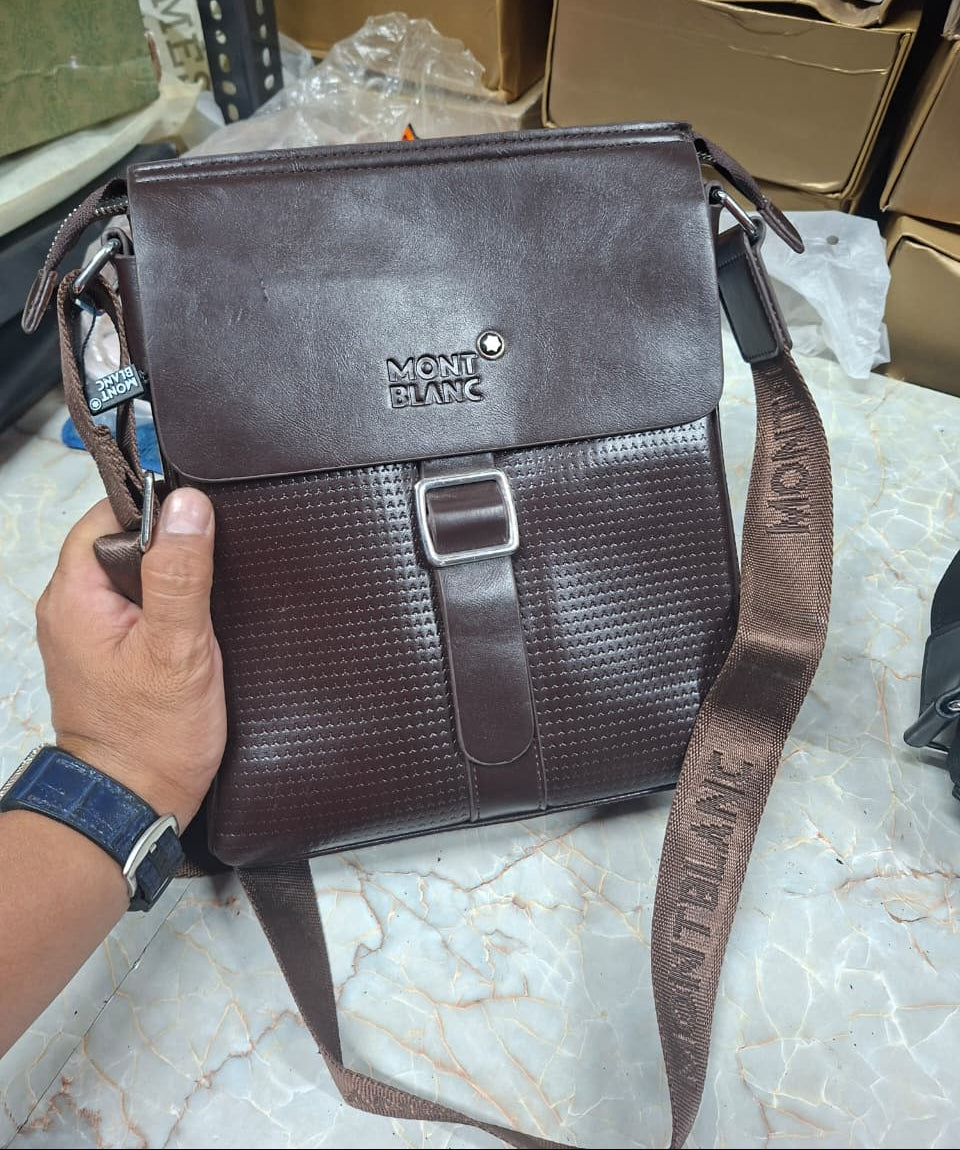 Mont Blanc Men's Crossbody Messenger Bag – Vintage Brown Leather Bag MB-4460-WBG