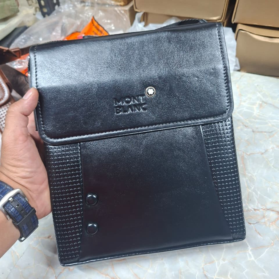 Mont Blanc Men's Crossbody Messenger Bag – Vintage Black Leather Bag MB-4461-WBG