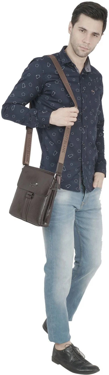Mont Blanc Men's Crossbody Messenger Bag – Vintage Brown Leather Bag MB-4460-WBG