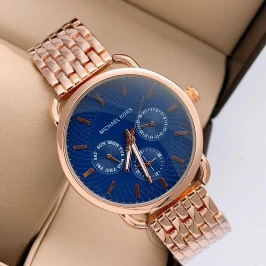 Blue Dial Women's Watch For Girl Or Woman Mk237 Rose Gold Strap Best Gift Watch