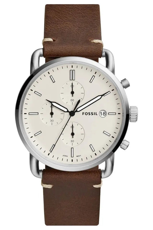 Fossil Chronograph White Dial with Brown Leather Strap Watch for Men FS-5403