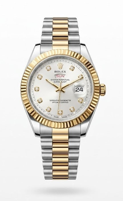 Rolex Oyster Perpetual Quartz Day-Date Watch - White Dial/Gold and Silver Strap RLX-2541