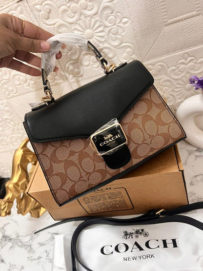 Coach New Black-Brown Printed Leather Satchel Stylist Daily Use Hand-Bag CO-4442-WBG