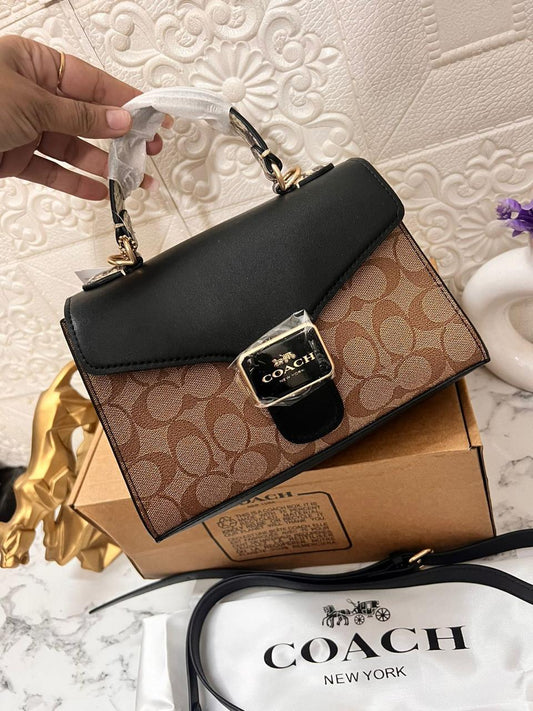 Coach New Black-Brown Printed Leather Satchel Stylist Daily Use Hand-Bag CO-4442-WBG