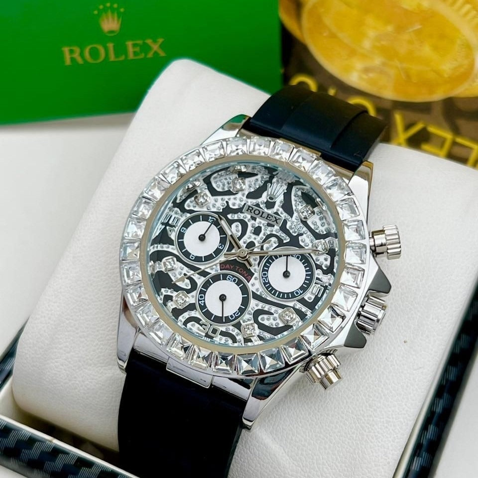 Trendy Rolex Chronograph Daytona Eye Of The Tiger Chronograph Quartz Silver Dial Chronometer Diamond Men's Watch TIGER-116589