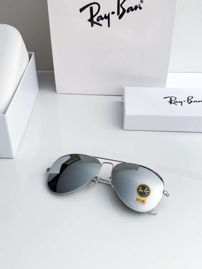 Rayban Stylish Silver Glass Men's And Women's Sunglass Heavy Quality Silver Color Stick RB-3473