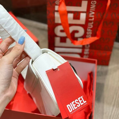 Diesel New White Leather Stylist Daily Use Hand-Bag DZ-4445-WBG