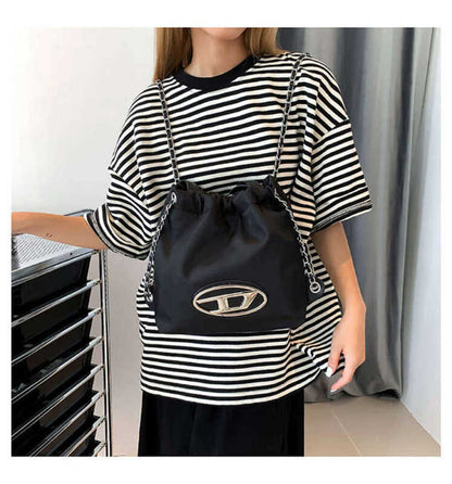 Diesel Oval D Drawstring Nylon Shopper Bag DZ-4470-WBG
