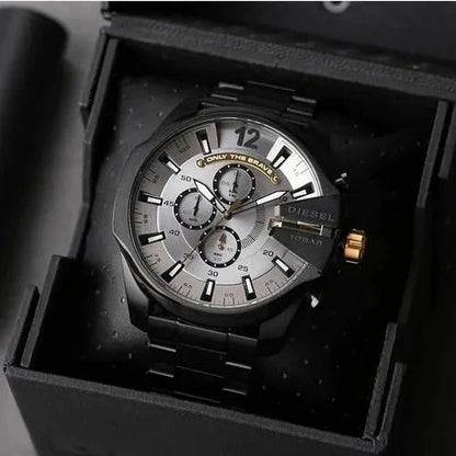 Diesel Mega Chief Chronograph Full Black Stainless Steel White Dial Men's Watch For Man DZ-10066 Gift