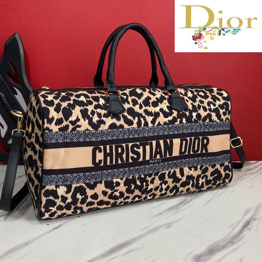 Christian Dior Best Quality Handbag Cheeta Printed Carry-on Canvas Leather Duffle Collection With Sling Belt BEST Quality Bag for GYM Bag, Travelling Bag With Grip For Trolling And Hand With Backside Zip Unisex Bag- DR-DB9087