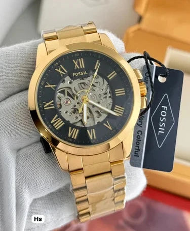Fossil Machine Automatic Skeleton Dial Gold Men's Watch Formal Casual -FS-05019