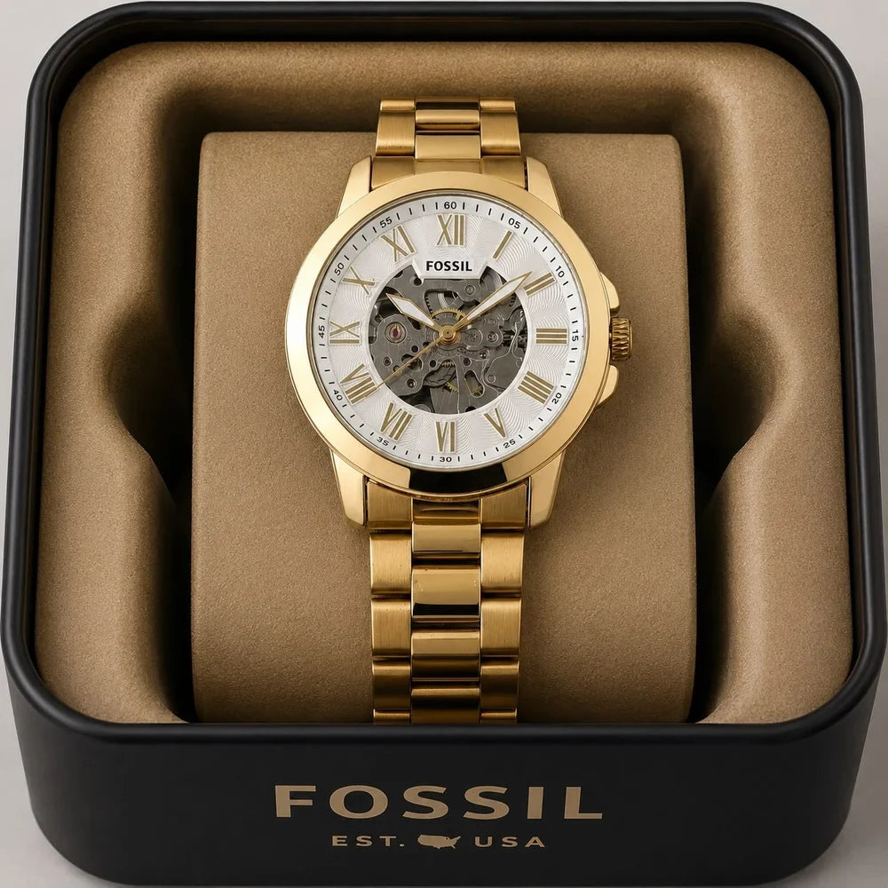 Fossil Machine Automatic Skeleton Dial Gold Men's Watch Formal Casual -FS-05020