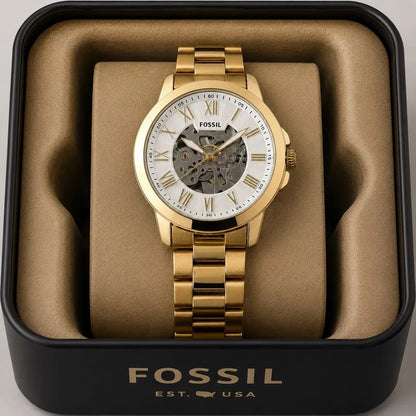 Fossil Machine Automatic Skeleton Dial Gold Men's Watch Formal Casual -FS-05020