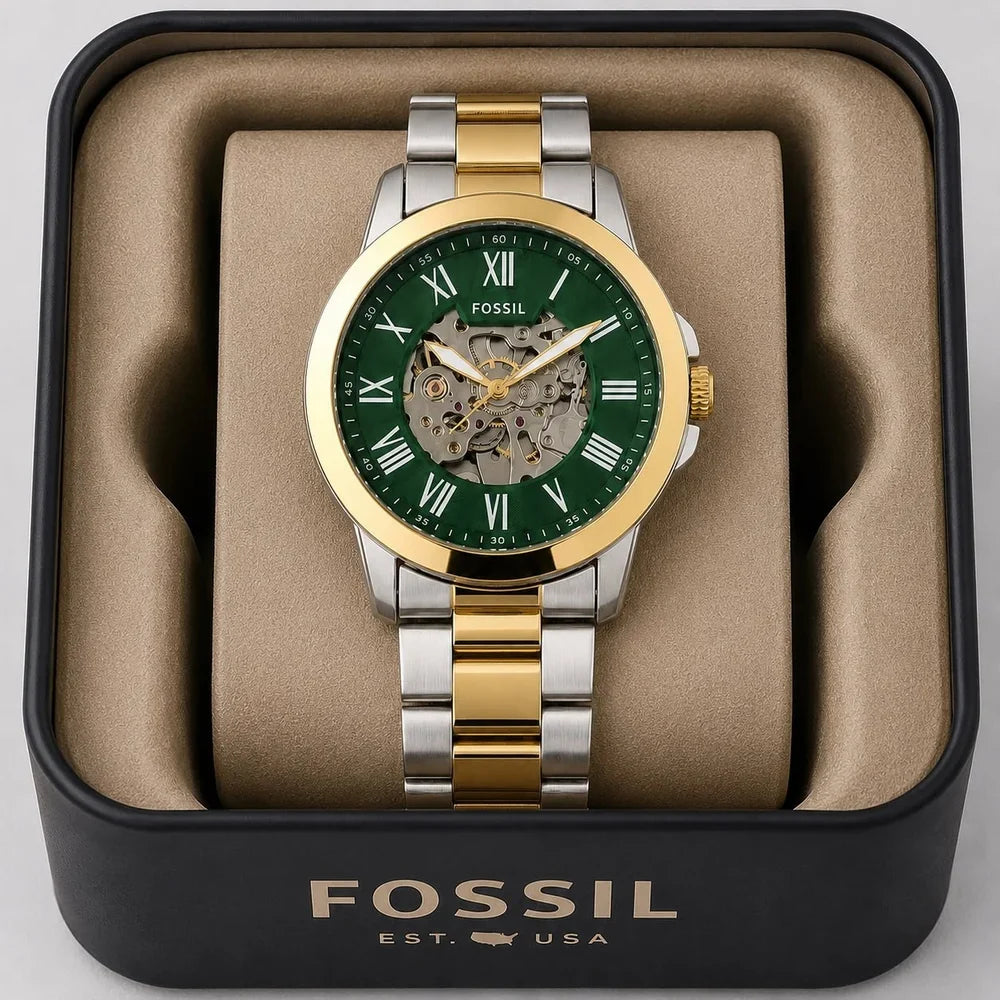 Fossil Machine Automatic Skeleton Dial Multi-tone Strap Men's Watch Formal Casual -FS-05022