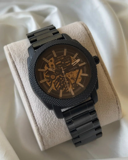 Fossil Machine Automatic Skeleton Dial Black Strap Men's Watch Formal Casual -FS-05024
