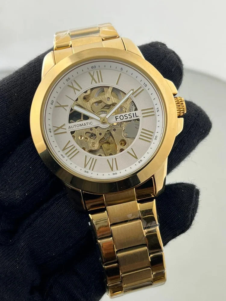 Fossil Machine Automatic Skeleton Dial Gold Men's Watch Formal Casual -FS-05020