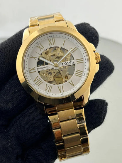 Fossil Machine Automatic Skeleton Dial Gold Men's Watch Formal Casual -FS-05020