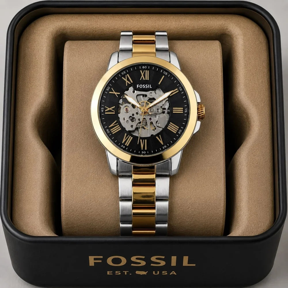 Fossil Machine Automatic Skeleton Dial Multi-tone Strap Men's Watch Formal Casual -FS-05023