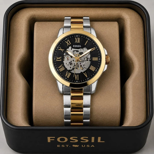 Fossil Machine Automatic Skeleton Dial Multi-tone Strap Men's Watch Formal Casual -FS-05023