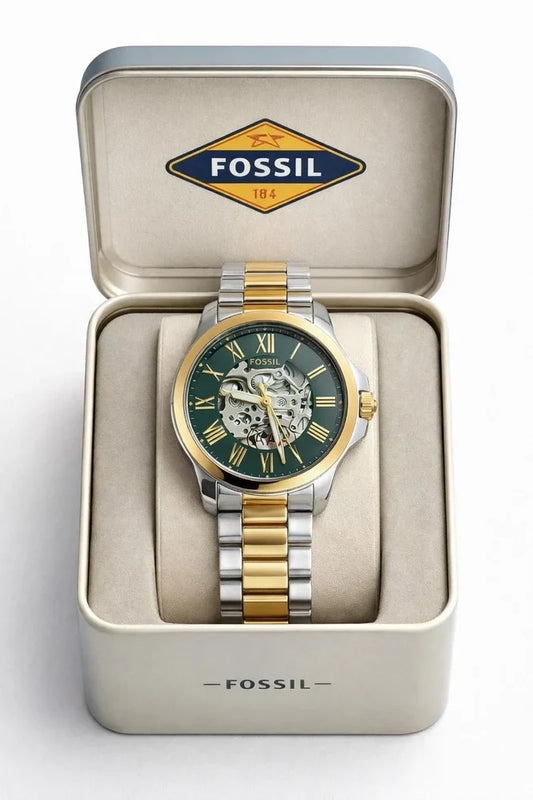 Fossil Machine Automatic Skeleton Dial Multi-tone Strap Men's Watch Formal Casual -FS-05022