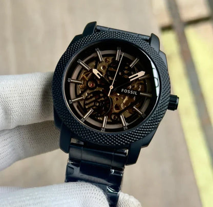 Fossil Machine Automatic Skeleton Dial Black Strap Men's Watch Formal Casual -FS-05024