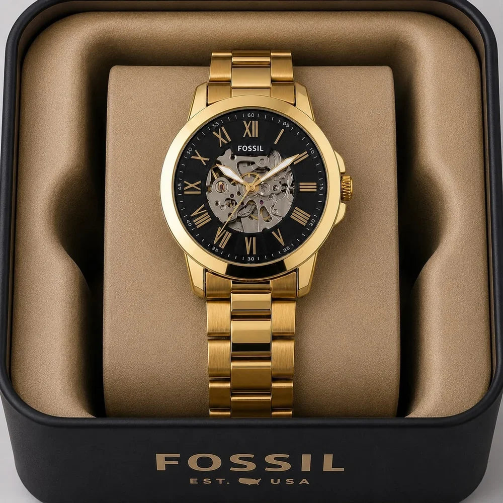 Fossil Machine Automatic Skeleton Dial Gold Men's Watch Formal Casual -FS-05019