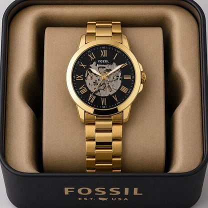 Fossil Machine Automatic Skeleton Dial Gold Men's Watch Formal Casual -FS-05019