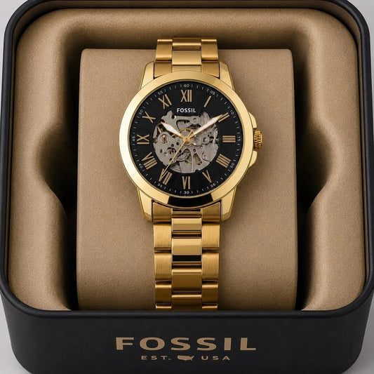 Fossil Machine Automatic Skeleton Dial Gold Men's Watch Formal Casual -FS-05019