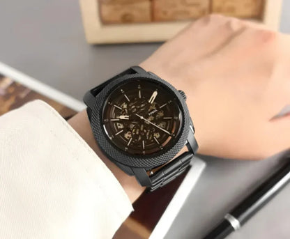 Fossil Machine Automatic Skeleton Dial Black Strap Men's Watch Formal Casual -FS-05024