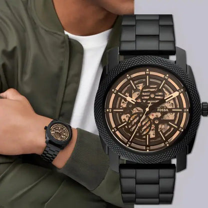 Fossil Machine Automatic Skeleton Dial Black Strap Men's Watch Formal Casual -FS-05024