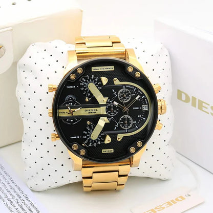 Diesel Multi-Function Chronograph Analog Black Dial Gold Strap Men's Watch DZ-8016