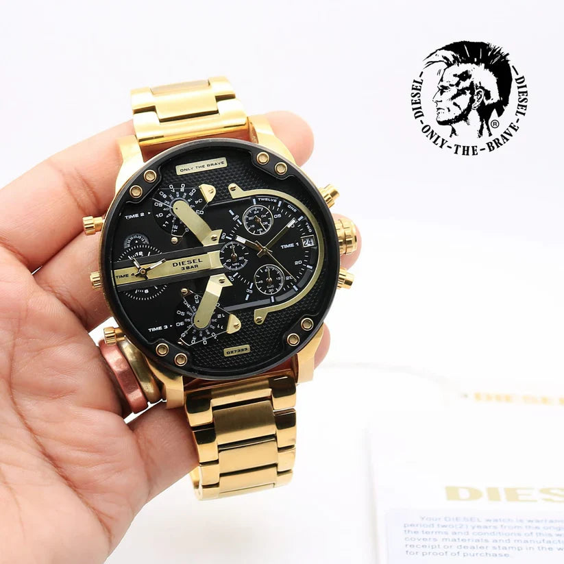 Diesel Multi-Function Chronograph Analog Black Dial Gold Strap Men's Watch DZ-8016