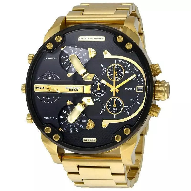 Diesel Multi-Function Chronograph Analog Black Dial Gold Strap Men's Watch DZ-8016